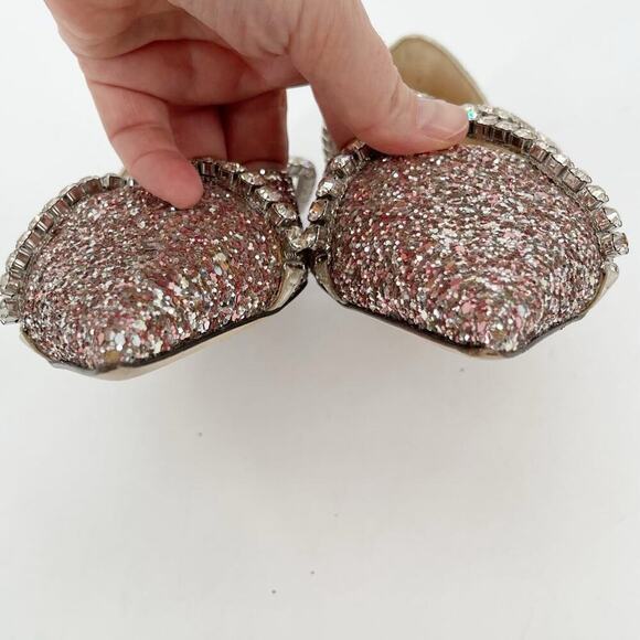 Jimmy Choo Rose Gold Genevi Coarse Glitter Crystal Pointed Toe Flat size IT 39.5 - Picture 7 of 13